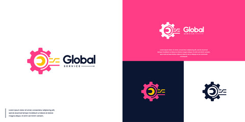 mechanical electrical service, system repair, connection, global technology, logo design vector.
