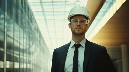 Fototapeta premium handsome business man engineer in hard hat in a building
