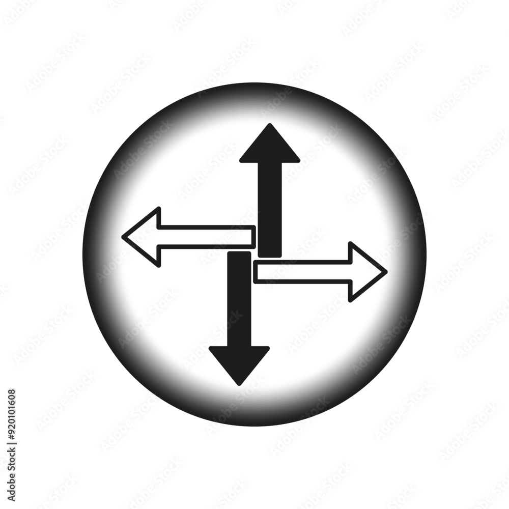 Poster directional arrow icon. four way symbol. vector navigation indicator. black and white design.