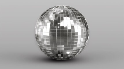 Silver disco mirror ball Hyperrealistic Highly detailed, Isolated On a transparent background