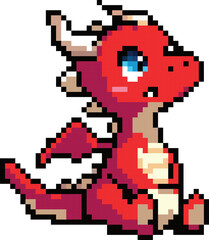 Pixelated Baby Dragon's Charm: A fiery red dragon rendered in charming pixel art, perfect for fantasy games, stickers, or nostalgic designs. 