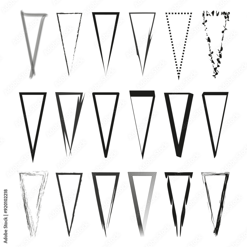 Poster triangle frame set. geometric vector shapes. abstract black outlines. diverse triangle designs.