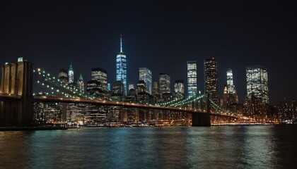 Naklejka premium A night view of the Manhattan skyline from across the Hudson River 17