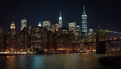 Naklejka premium A night view of the Manhattan skyline from across the Hudson River 3