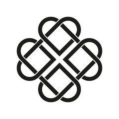 Celtic knot icon. Interwoven black lines. Geometric symmetrical design. Abstract endless loop.