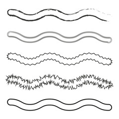 Wavy line patterns. Six black and white designs. Various styles and textures. Vector illustration.