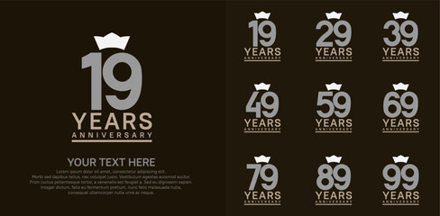 anniversary logotype set. grey color and white crown can be use for celebration event