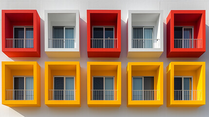 Obraz premium A building facade with colorful balconies
