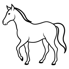 Horse isolated on white, horse vector illustration, animal vector art, horse silhouette, pet vector icon, horses cartoon line art, eps