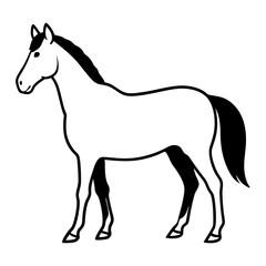 Horse isolated on white, horse vector illustration, animal vector art, horse silhouette, pet vector icon, horses cartoon line art, eps