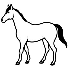 Horse isolated on white, horse vector illustration, animal vector art, horse silhouette, pet vector icon, horses cartoon line art, eps