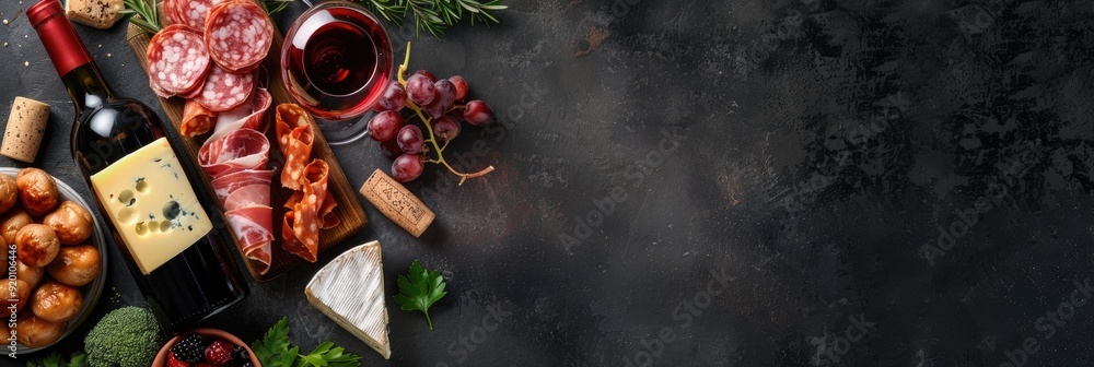 Poster Wine and Charcuterie with Cheese Display and Blank Area for Text