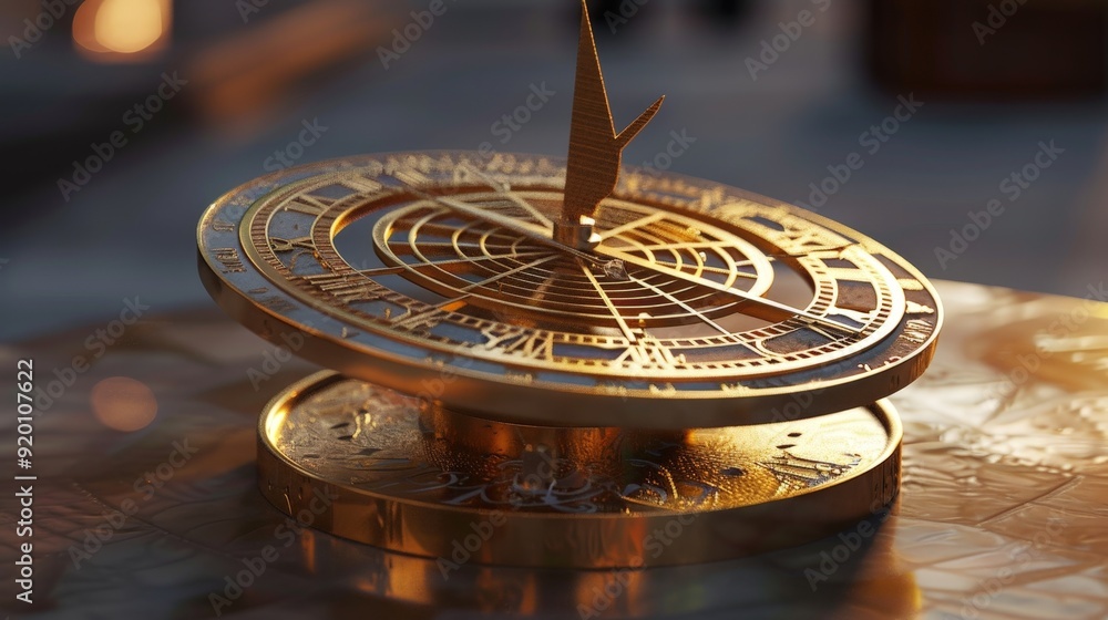 Poster a 3d model of a sundial, showcasing ancient timekeeping methods with a modern twist.