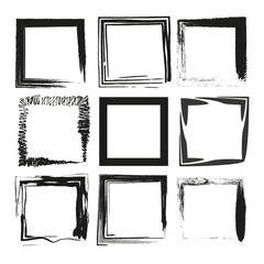 Grunge square frames. Black and white. Hand-drawn styles. Vector graphic.