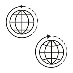 Global connection icons. Globe with arrow symbols. Minimalist vector art.