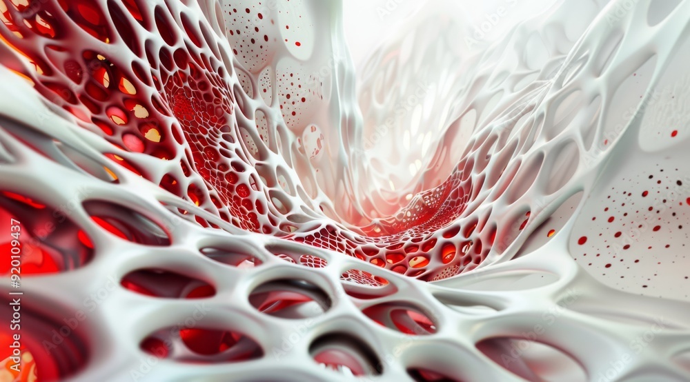 Poster an intricate and visually captivating abstract design featuring a variety of organic shapes in red a