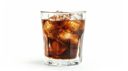 A clear glass of cold brew coffee, isolated on a white background.