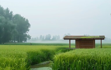 Rice paddies in the mist, Luannan County, Hebei Province, China
