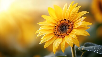 Fototapeta premium Close-up of sunflower with morning dew