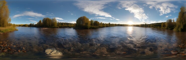 Fototapeta premium 360 degree large river. HDRI spherical panorama.