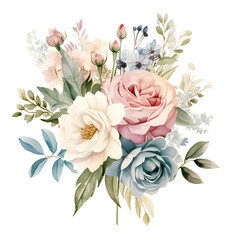 Fototapeta premium Elegant Vintage Watercolor Floral Bouquet with Antique Tones and Classic Botanical Design
