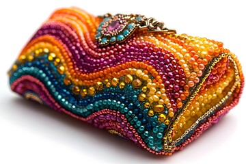 Obraz premium Beaded Clutch Bag with Wavy Rainbow Pattern - Illustration