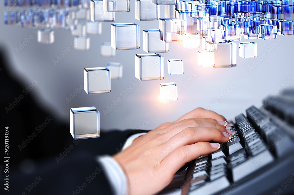 Wall mural hands of a young woman on keyboard