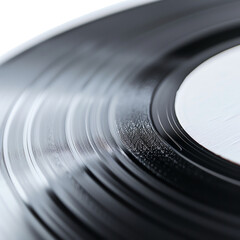 Close-up of a vintage vinyl record with grooves in focus, capturing the essence of analog music and nostalgia.