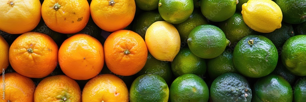 Sticker A variety of fresh limes, oranges, and lemons showcased at a market stand.