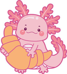 Illustration of cute axolotl activities icon.
Funny pink axolotl in daily routine stickers.