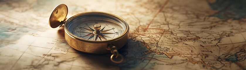 Vintage Compass on Antique Map Photo