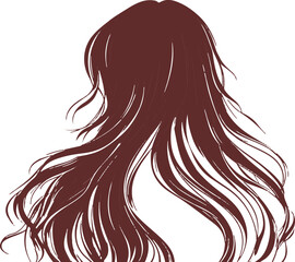 A woman's hair is shown in a stylized way, with a focus on the long, wavy locks