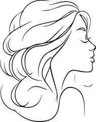 A woman's head with a long, curly hair