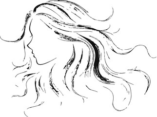 A woman's head with a long, curly hair