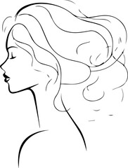 A woman's head with a long, curly hair