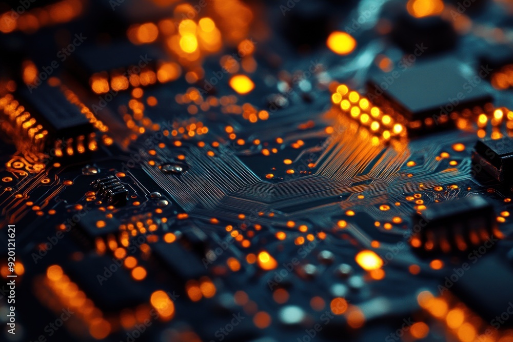 Poster close-up of a circuit board with glowing components
