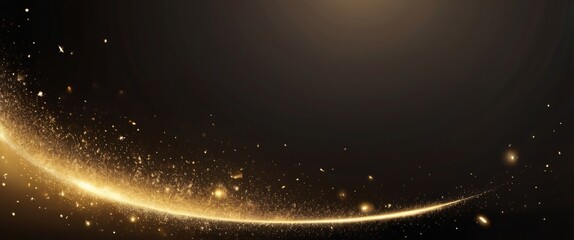 Obraz premium A luxurious abstract background featuring glittering gold sparks and smooth textures, illuminated by soft spotlights. The glowing effect and elegant gradient create a glamorous atmosphere