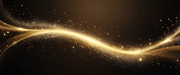 Obraz premium A luxurious abstract background featuring glittering gold sparks and smooth textures, illuminated by soft spotlights. The glowing effect and elegant gradient create a glamorous atmosphere