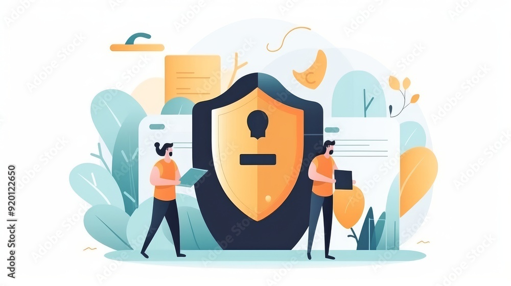 Poster two people are standing in front of a large shield with a keyhole