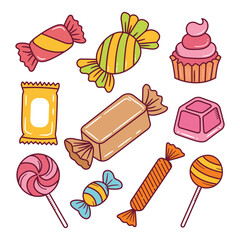 Set of sweet candy doodle hand drawn vector illustration