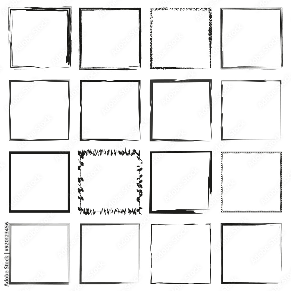Aufkleber set of square frames. various decorative square borders. black and white abstract vector art.