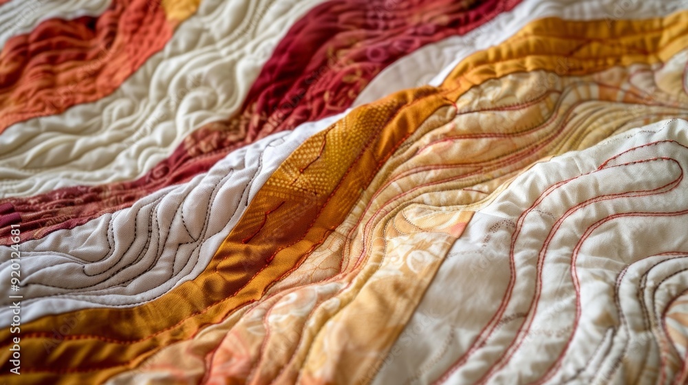 Poster a closeup of the back of a quilt revealing the expertly hidden knots and smooth layers of batting a 