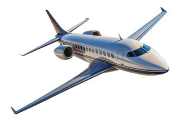 PNG Private jet flying over clear blue sky, cut out
