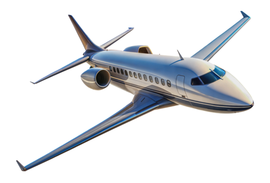 PNG Private jet flying over clear blue sky, cut out
