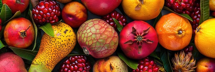 Close-up view of vibrant tropical fruits