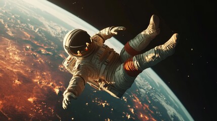 Fototapeta premium Astronaut Falling to Earth. Realistic Sci-Fi Art