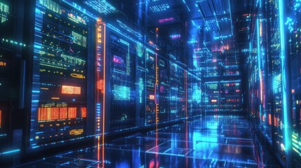 Cyberpunk Server Room - Digital Data Flow