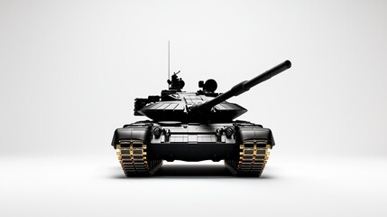 A minimalist silhouette of a tank on a stark white background