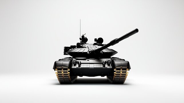 A minimalist silhouette of a tank on a stark white background