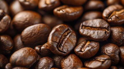 Obraz premium A closeup of a pile of coffee beans their shapes and sizes varying slightly but all bearing the rich chocolatey hue of organic coffee.